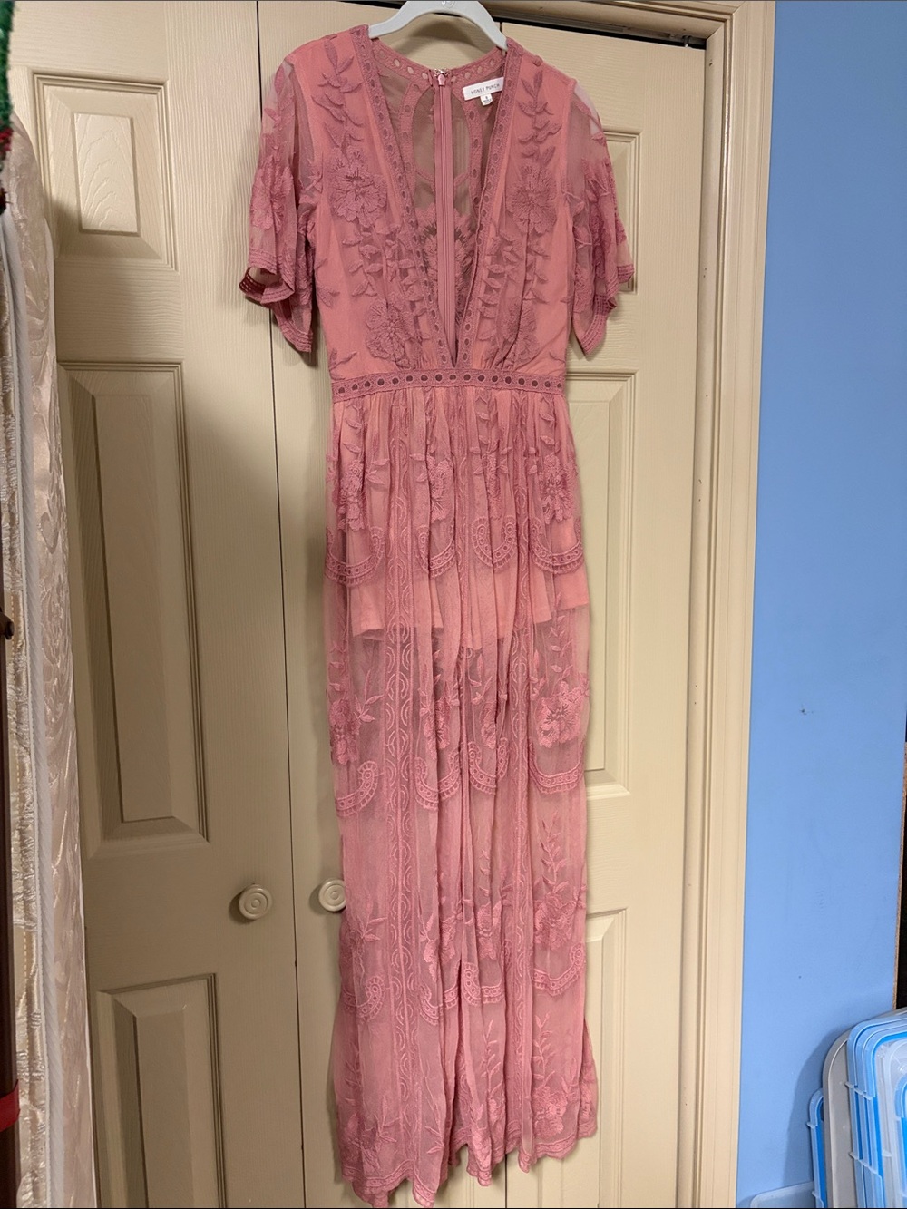 Honey Punch Dusty Rose Embroidered Maxi Dress